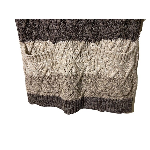 Jeanne Pierre Colorblocked Cable-Knit Tunic Sweater Brown / Beige Size M Pockets - Picture 4 of 4